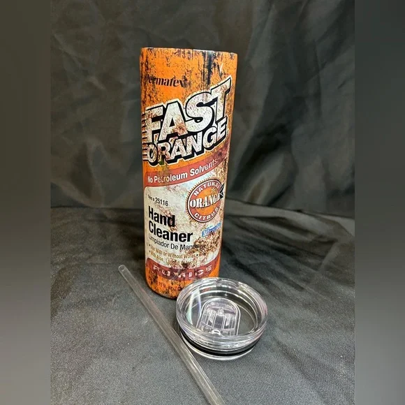 FAST ORANGE HAND SOAP SHOP CLEANER 20 OZ STAINLESS STEEL TUMBLER CUP +LID/STRAW - Picture 3 of 5